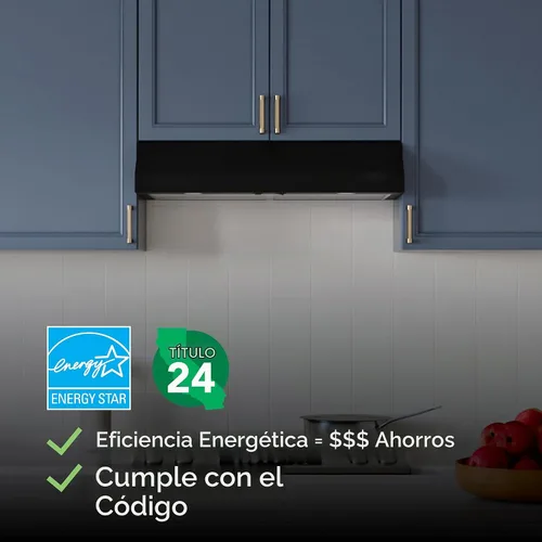 Vista 8 de Broan-NuTone Campana extractora negra de 30 pulgadas para debajo del gabinete, potencia silenciosa de confianza con 350 CFM, 1.5 Sones para una Negro