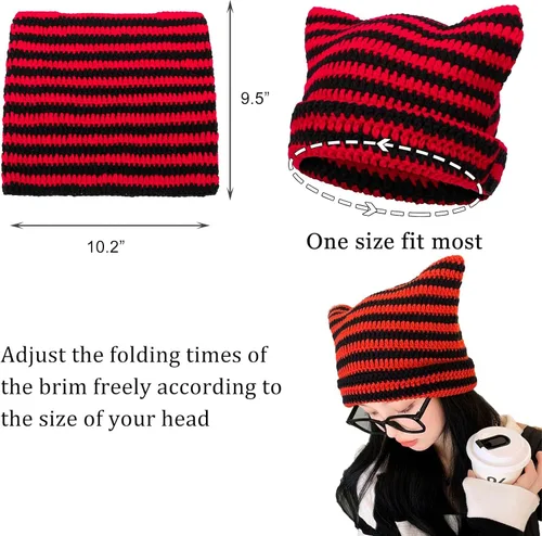 Vista 4 de CATMICOO Y2k Beanie Knit Cat Ear Beanies - Gorros de ganchillo para mujer