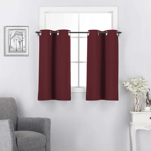 Vista 8 de Rooney Cortinas cortas negras para ventana, cortinas opacas con aislamiento con ojales, para cocina, sótano, oficina, 2 piezas, 30 x 36 pulgadas por