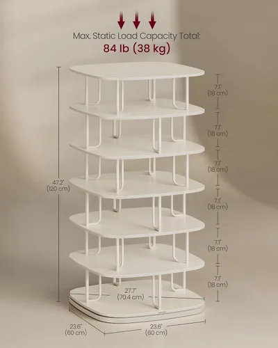 Vista 2 de VASAGLE Zapatero de 7 niveles, torre giratoria para zapatos, organizador de armario de zapatos, estante para zapatos, 28-35 pares, 23.6 x 23.6 x