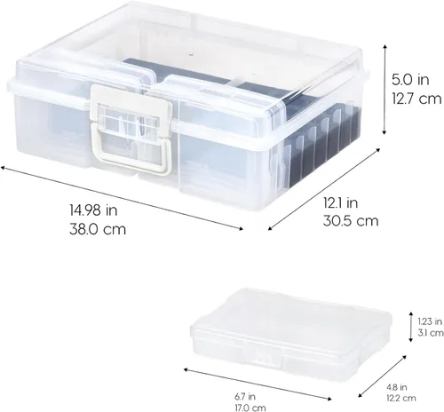 Vista 2 de IRIS USA Estuche de tren cosmético con organizador de esmalte de uñas y 4 estuches internos con asa, paquete de 2, caja de almacenamiento portátil