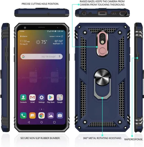 Vista 7 de TJS Funda para teléfono LG K40/K12 Plus/X4/Solo LTE/Harmony 3 (azul) con protector de pantalla de vidrio templado de cobertura completa, anillo
