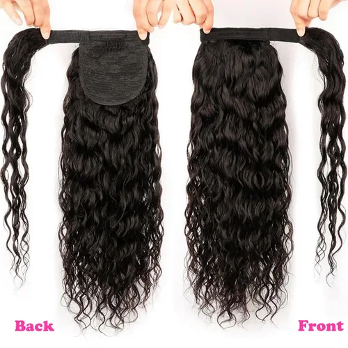 Vista 2 de Extensiones de cabello con ondas de agua para cola de caballo, trenzado humano, pegamento mágico Pony, extensiones de cabello humano brasileño