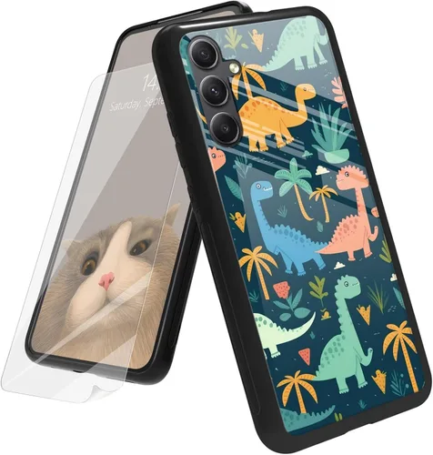 Vista 166 de Funda para Samsung Galaxy A12 5G con protector de pantalla, parte trasera de vidrio templado + TPU de silicona suave que absorbe los golpes