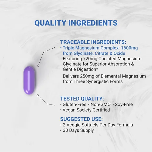 Vista 3 de Naturalis Complejo vegano de triple magnesio Glicinato quelado, citrato y óxido de 1600 mg que proporciona 250 mg de magnesio elemental Fácil