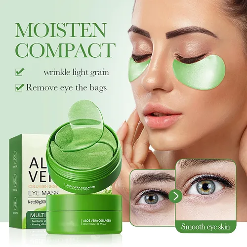 Vista 2 de AKARY Parches de aloe vera para ojeras, ojos hinchados y arrugas, 98% esencia de aloe y colágeno con infusión de colágeno, cuidado suavizante