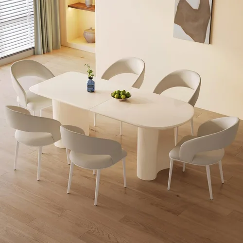 Vista 26 de Mesa de comedor negra de 55 pulgadas, una mesa rectangular de extremo redondeado con patas de diseño ondulado para cocina, comedor, oficina en casa