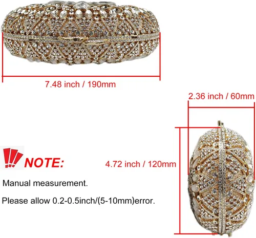 Vista 4 de HUANG ZHUANG Bolso de noche brillante de lujo del Rhinestone de las mujeres del embrague del cristal para la boda, Oro