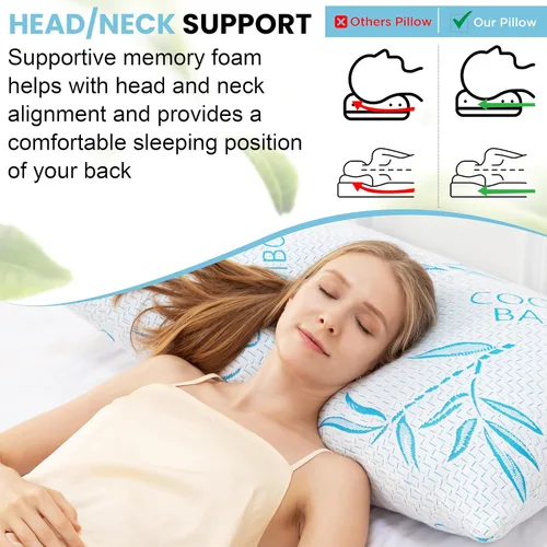 Vista 2 de Paquete de 2 almohadas de rayón de tamaño estándar derivadas de bambú para dormir, almohada de cama ajustable de espuma viscoelástica triturada