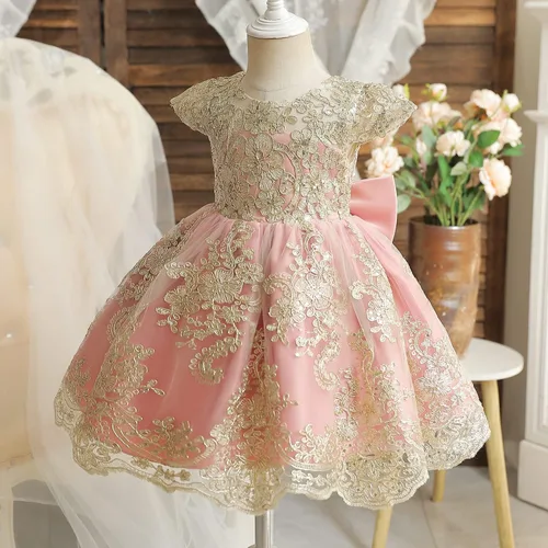 Vista 3 de NNJXD - Vestido de princesa de tul con flores, para usar en bodas, para niñas pequeñas y bebés