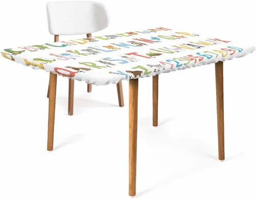 Vista 3 de Mantel ajustable con letras para mesas de 3 pies, impermeable, lavable, elástico, para picnic al aire libre, camping, comedor, fiesta, colorido