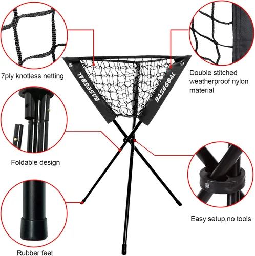 Vista 5 de BaseGoal 6'×6' Baseball Softball Practice Net,Baseball Backstop,with Batting Tee,Ball Caddy,for Hitting Pitching Batting Catching with Bow