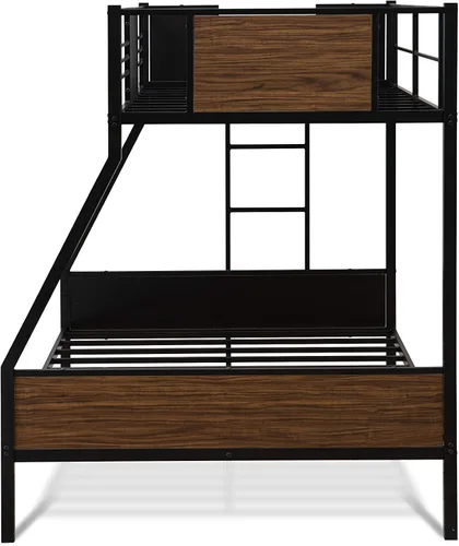 Vista 9 de East West Furniture JAFTBLK Jackson - Litera de tamaño matrimonial, dos camas divididas, una escalera con dos escalones y barandillas de protección
