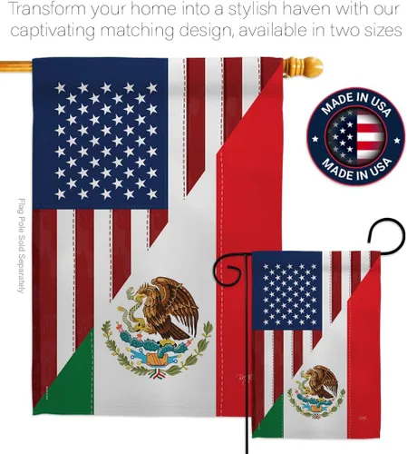 Vista 4 de Breeze Decor Bandera de la Amistad de Estados Unidos y México, Alianza Regional Americana, País Mundial, Decoración de Área Particular, Cartel