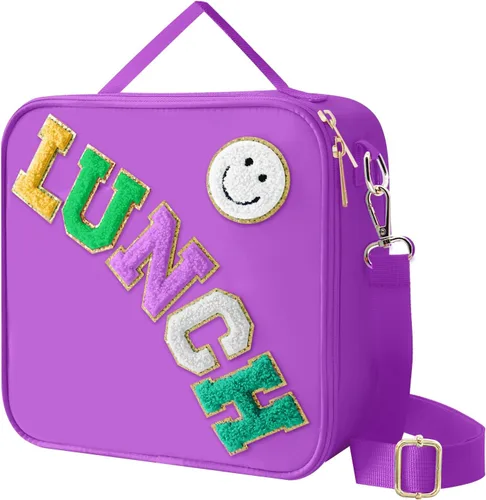 Vista 12 de Bolsa de almuerzo aislada con correa ajustable para el hombro, caja de almuerzo grande aislada de nylon, bolsa de almuerzo reutilizable con asa