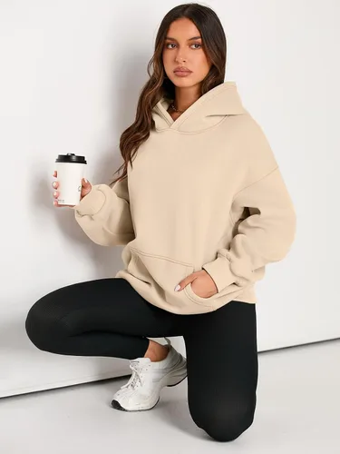 Vista 5 de EFAN - Sudadera con capucha para mujer - Sudadera de vellón sobredimensionada con mangas largas para otoño e invierno, ropa de moda inspirada