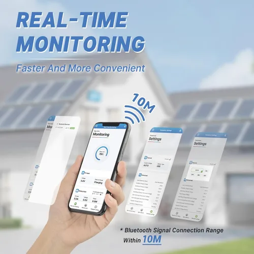 Vista 2 de Redodo Controlador de carga solar de entrada de 40 amperios MPPT 12V/24V DC con módulo Bluetooth incorporado, pantalla LCD ajustable de parámetros