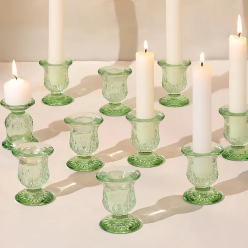 Vista 11 de 10 piezas Portavelas Azules, Portavelas de Vidrio para Velas Cónicas para Decoración de Centro de Mesa, Boda, Cumpleaños, Regalo
