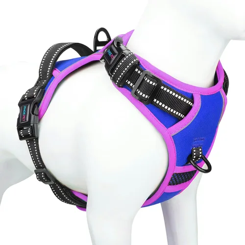 Vista 22 de Arnés para perro sin tirones, chaleco para perro reflectante ajustable de colores únicos, con asa de entrenamiento suave y clips de metal