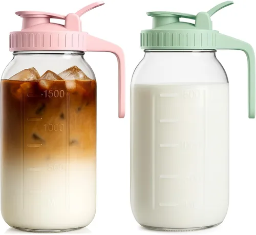 Vista 20 de Jarra Mason Jar de 64 onzas – Jarra de vidrio hermética y a prueba de fugas con tapa, perfecta para té helado, té solar, cerveza fría, leche