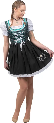 Vista 2 de Conjunto de vestido corto de tirolesa alemana Oktoberfest de 3 piezas, negro y verde