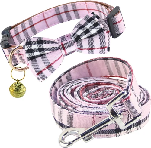 Vista 10 de Yizepet Collar de perro con corbatín - Collar ajustable para mascotas con collar de hebilla de plástico, patrón elegante para niños pequeños Beige