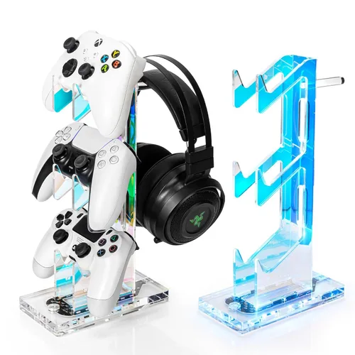Vista 9 de OAPRIRE Headset and Controller Stand, Space-Saving 2 Tier Game Controller Holder, Acrylic Controller and Headset Stand for Desktop, Universal Design