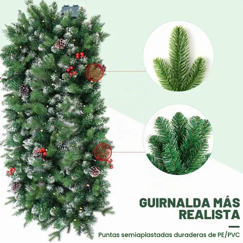 Vista 3 de ANOTHERME Guirnalda de Navidad artificial preiluminada de 9 pies, decoración de Navidad para interiores y exteriores, guirnalda con temporizador que