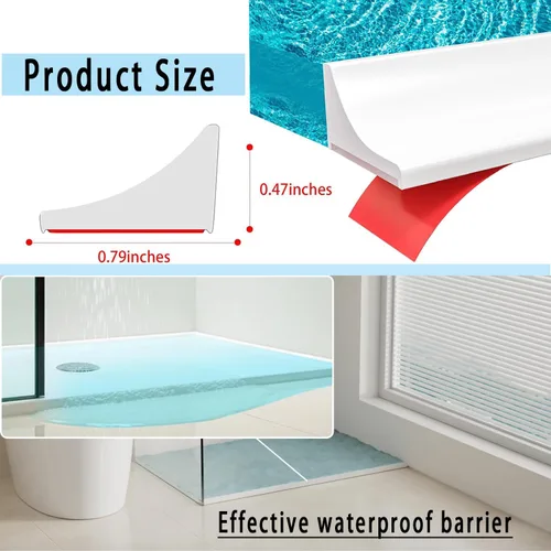 Vista 9 de Protector de agua para umbral de ducha de 3.5 pies, barrera impermeable de silicona autoadhesiva para separación seca y húmeda, tira de sellado