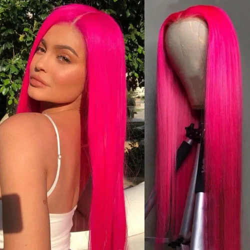 Vista 19 de QD-Tizer Pelucas de cabello sintético con encaje frontal de 13 x 6 pulgadas, sin pegamento, color rojo vino, color burdeos, pelucas de cabello largo
