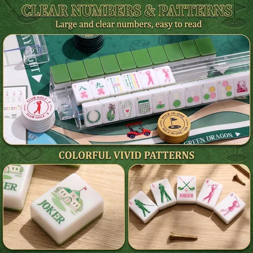Vista 3 de Silipull Juego de 160 azulejos Mahjong grabados americanos verdes de 1.2