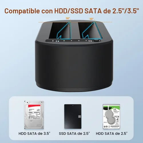 Vista 6 de MAIWO Estación de acoplamiento de disco duro externo con clon offline para 2.5/3.5" SATA HDD/SSD, 5Gbps con UASP, capacidad de 48 TB, duplicador