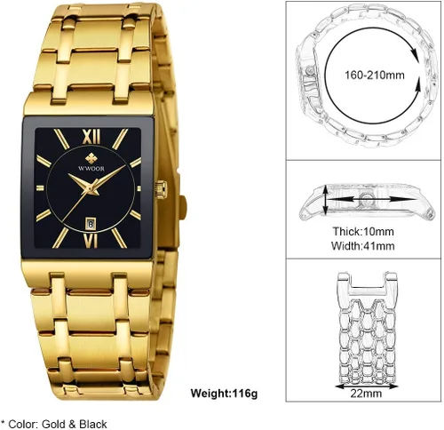 Vista 8 de Relojes cuadrados para hombres y mujeres de acero inoxidable para hombre cuadrado reloj con fecha impermeable analógico cuarzo moda negocios casual