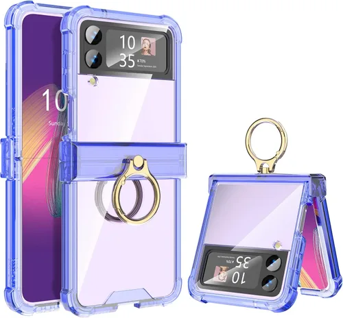 Vista 11 de Funda para Galaxy Z Flip 3 con protección de bisagra transparente para Samsung Flip 3 con función atril para Samsung Galaxy Z Flip 3 5G (2021)