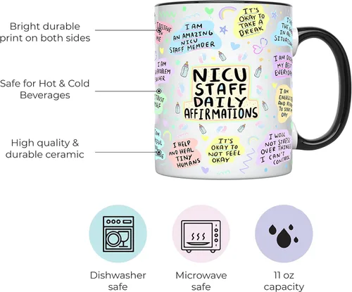 Vista 2 de YouNique Designs NICU - Taza de café portátil de 11 onzas, afirmaciones diarias, regalos de enfermera de la UCIN, taza de enfermera de cuidados