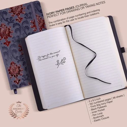Vista 3 de Diario de escritura exclusivo para mujeres y hombres - Hecho a mano en Italia con papel marfil - Cuaderno de viaje en blanco para notas diarias