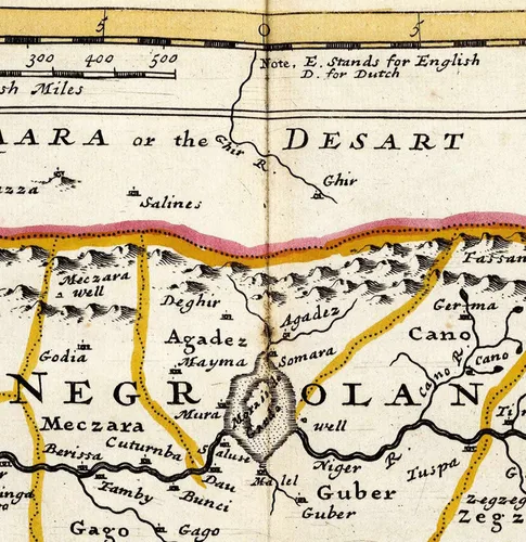Vista 7 de 1736 Mapa de Negroland y Guinea, con los asentamientos europeos, explicando lo que pertenece a Inglaterra, Holanda, Dinamarca