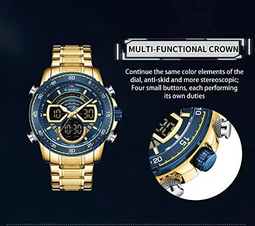 Vista 8 de NAVIFORCE Reloj para hombre cronógrafo impermeable deportivo analógico digital cuarzo relojes de negocios moda de acero inoxidable Militar