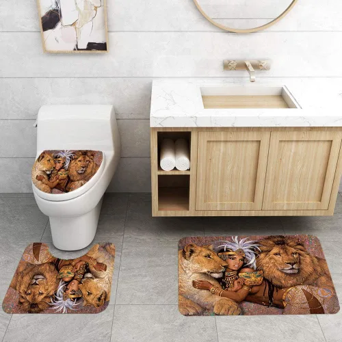 Vista 4 de Fashion&Man - Juego de 16 piezas, cortinas de ducha africanas para mujer, tela de poliéster, cortina de baño, impermeable, alfombra de baño