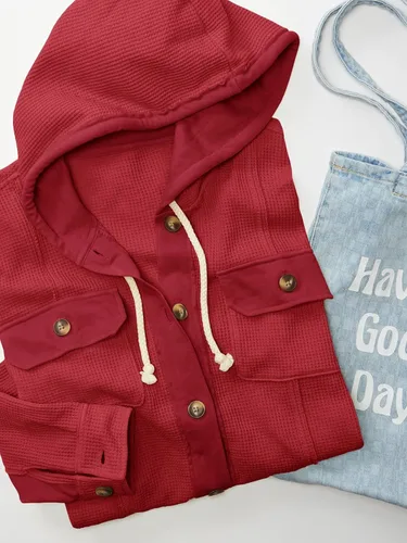 Vista 6 de Cicy Bell Chaqueta de punto gofre con capucha para mujer, estilo casual, con botones, ajuste holgado, manga larga