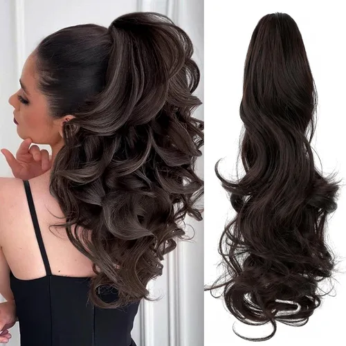 Vista 8 de Extensión de cola de caballo con clip, de 18 pulgadas, 20 pulgadas, rizada, ondulada, recta, cola de caballo larga con clip, para mujer, rubio ceniza