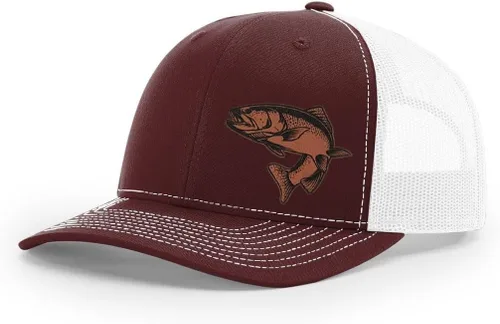 Vista 34 de Sombrero de pesca de trucha con parche de cuero grabado láser Richardson 112 Snapback Trucker Cap