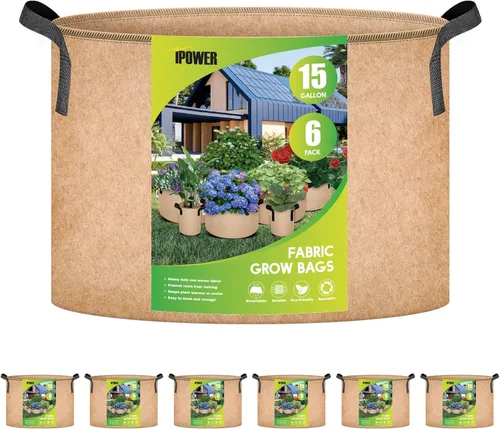 Vista 19 de iPower - Bolsa de cultivo para plantas de 5 galones, paquete de 6, resistentes, de tela con asas de nylon, contenedores de 300g de tela no tejida