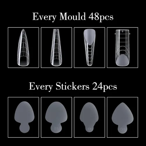 Vista 5 de 288 piezas de forma de uñas dobles con adhesivo de silicona francesa, kit de moldes de doble sistema reutilizable para uñas de línea francesa guías