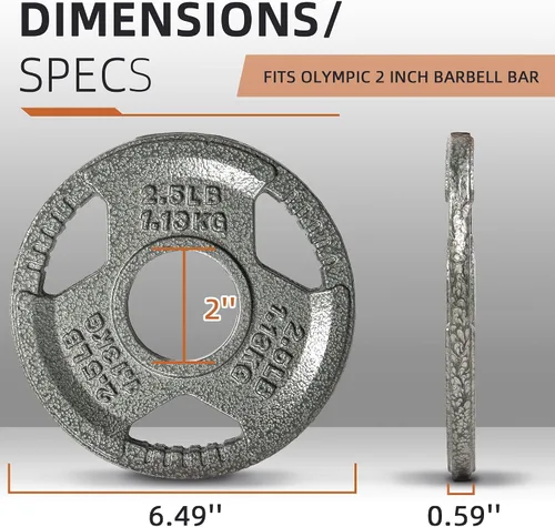 Vista 2 de Fitvids 2 Inch Olympic Barbell Weight Plates, 2.5 LB to 45 LB Plates for Home Gym Strength Training, Triple-handle Design