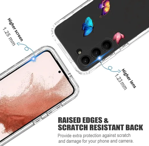 Vista 2 de Funda para Galaxy S23, Samsung S23 con protector de pantalla de vidrio templado, patrón de mariposa transparente de cuerpo completo, funda