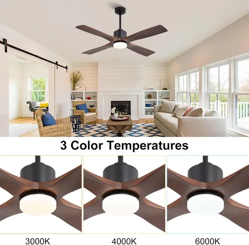 Vista 4 de LEDLUX Ventiladores de techo de 48 pulgadas con luces, ventilador de techo moderno con luz, control remoto de 6 velocidades, 4 aspas de madera Negro