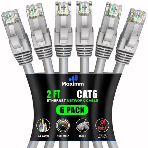 Vista 28 de Maximm Cable Ethernet Cat 6 de 0.6 pies (paquete de 6) – Cable LAN de alta velocidad, cable de Internet, cable de conexión y cable de red – UTP