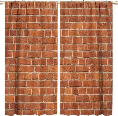 Vista 35 de Cortinas opacas para pared de ladrillo, rústicas, para pared de ladrillo, naranja y rojo, impresión artística para sala de estar, dormitorio