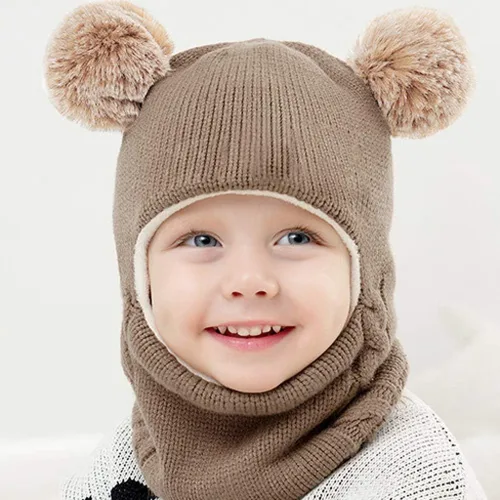 Vista 2 de Invierno Earflap Hat Invierno Con Capucha Bebé Sombrero Cálido Niño Bufanda Bufanda Flap Kid Cap Knit Girl Caps Cuidado del Bebé